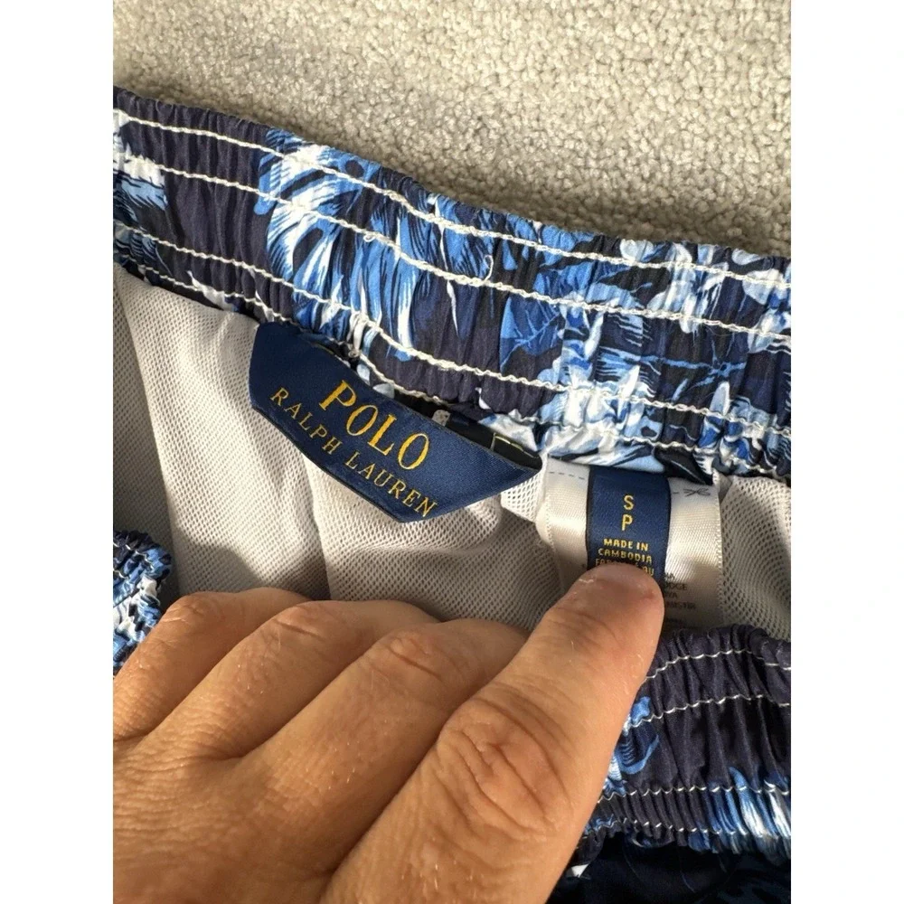 Vtg POLO RALPH LAUREN Swim Shorts Trunks Mens S Blue Hawaiian Floral Aloha‎ Pony